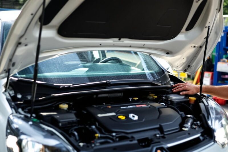 Capot ouvert révélant le compartiment moteur d'une automobile