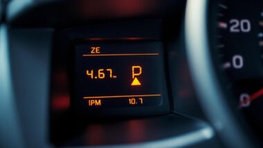 Écran de voiture affichant des informations de conduite en orange